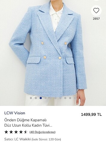 LC Waikiki LCW Kadın Mavi Tüvit Ceket