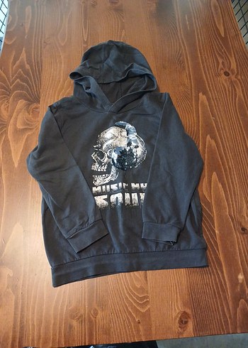 6 Yaş Beden gri Renk Koyu Gri Kapüşonlu Erkek Sweatshirt