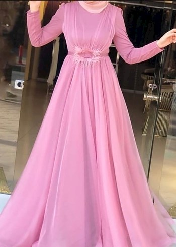 Mor Uzun Kollu Drapeli Abiye Elbise - Görsel 2