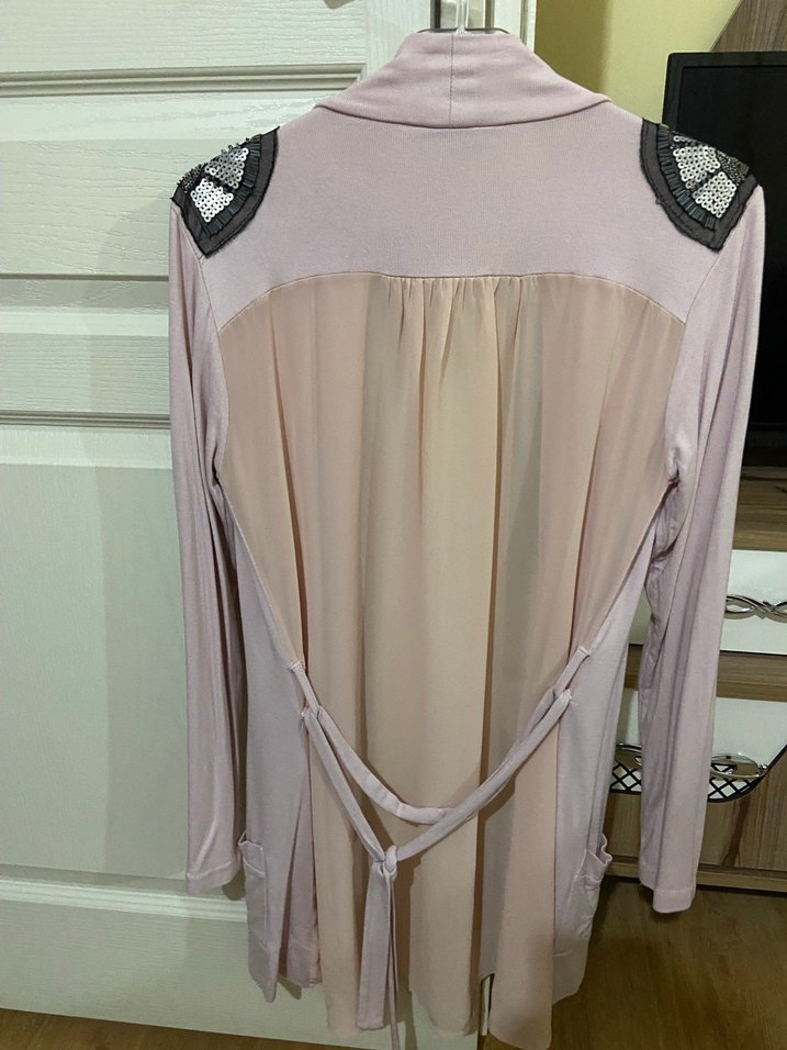 Pudra Renk Drapeli Hamile Uzun Kollu Ceket - Görsel 2