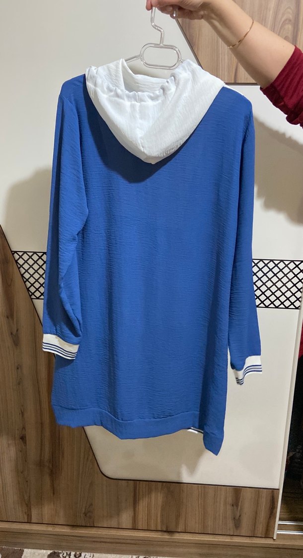 Mavi Pamuklu Uzun Kollu Salaş Tunik - Görsel 2