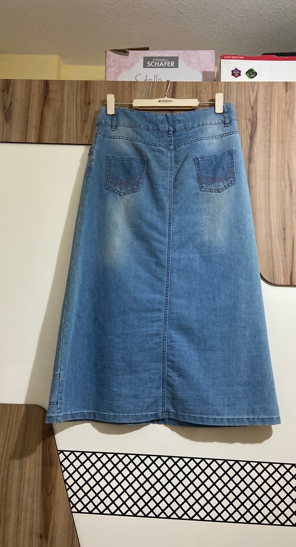 Kadın Mavi Kot Midi Etek - Görsel 2