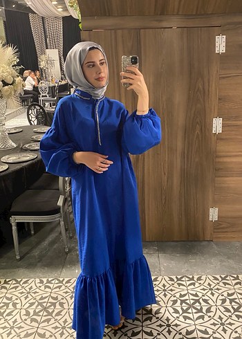 Mavi Uzun Salaş Kadın Elbise