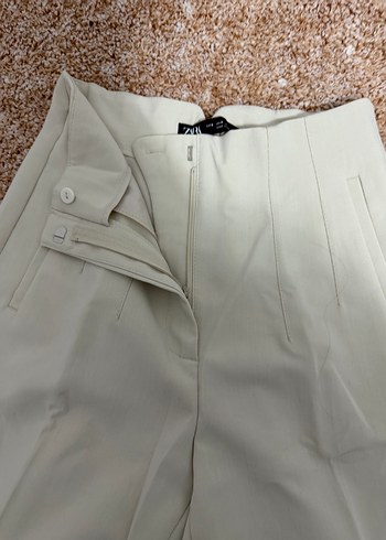 Zara Krem Yuksek Bel Pantolon
