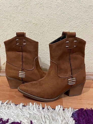 Mango Taba rengi bot kovboy kısa çizme
