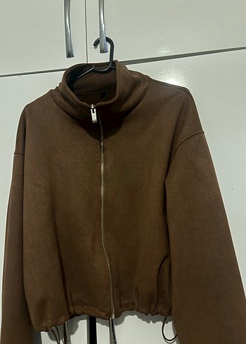 Kahverengi Süet Yüksek Yakalı Kadın Ceket - Görsel 2