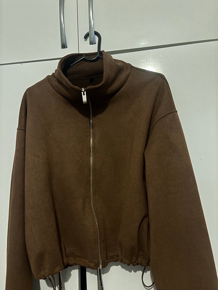 Kahverengi Süet Yüksek Yakalı Kadın Ceket - Görsel 2