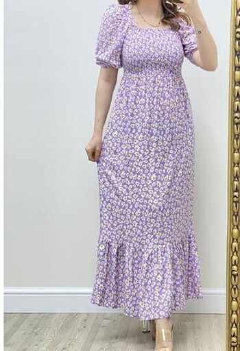 Beli lastikli papatyalı viskon elbise - Görsel 6