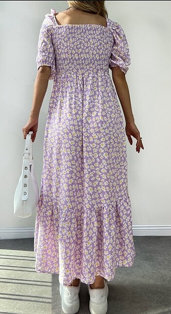 Beli lastikli papatyalı viskon elbise - Görsel 8