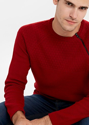 Kırmızı Fermuarlı Erkek kazak - Görsel 2