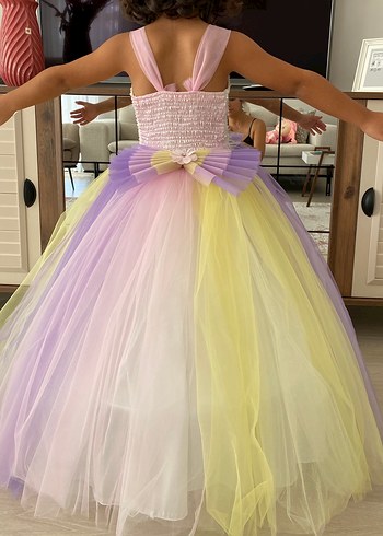 Kız Çocuk Çok Renkli Dantel Detaylı Elbise - Görsel 2