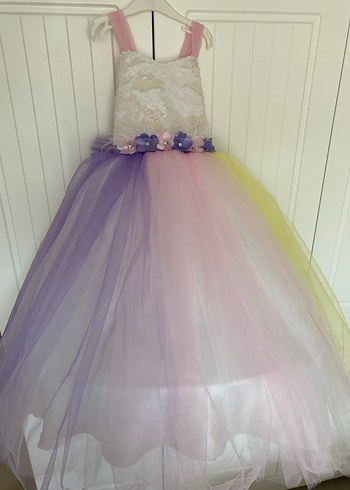 Kız Çocuk Çok Renkli Dantel Detaylı Elbise - Görsel 3