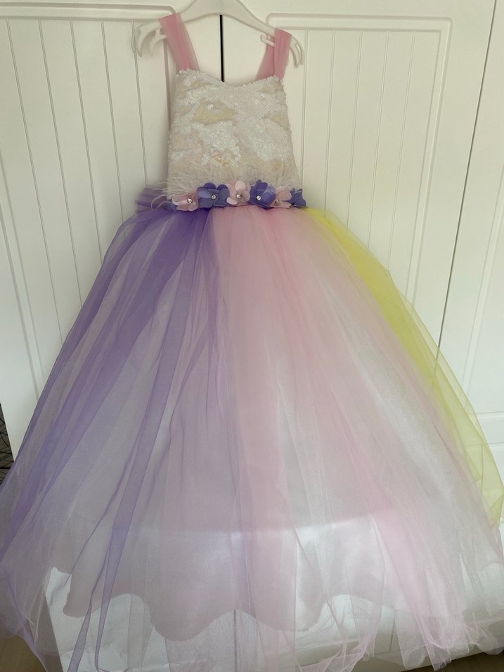 Kız Çocuk Çok Renkli Dantel Detaylı Elbise - Görsel 3