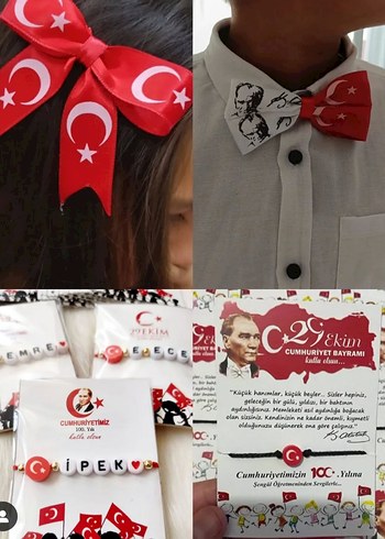 29 Ekim Kırmızı Ay Yıldızlı Çocuk toka papyon bileklik