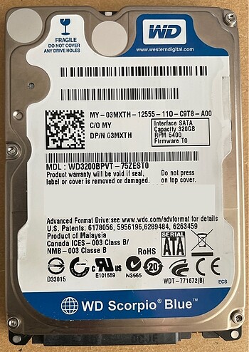 WD Scorpio Blue 320GB Sata 3Gb/s 5400Rpm 8MB 2.5