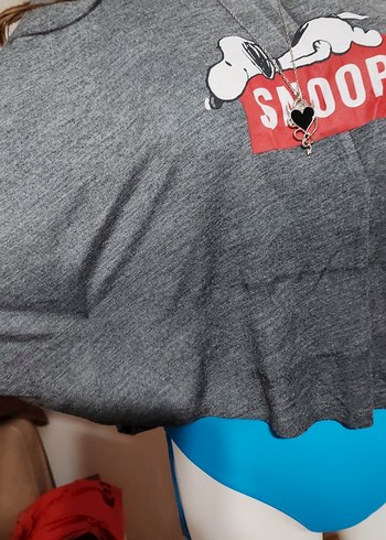 Gri Baskılı Loose Fit Pamuklu Tişört - Görsel 3