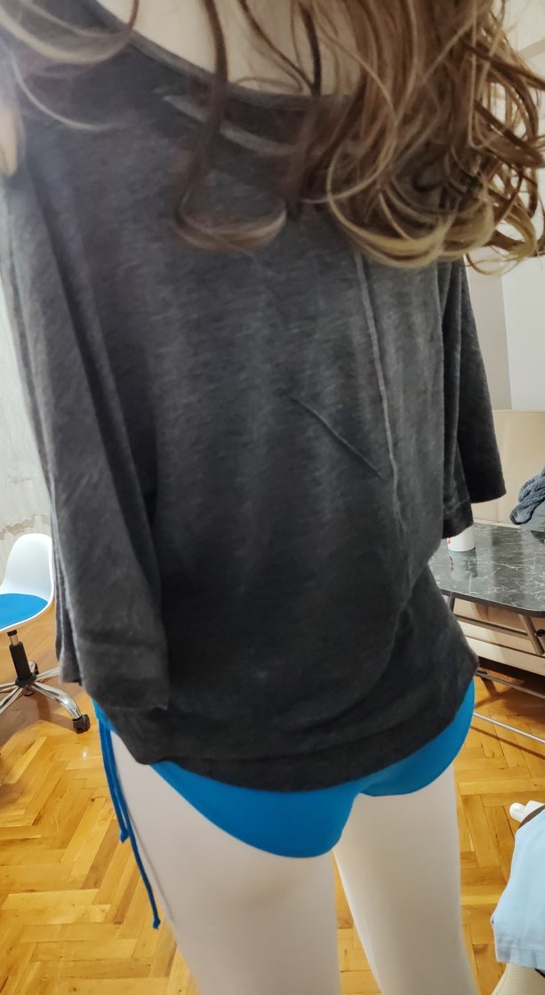 Gri Baskılı Loose Fit Pamuklu Tişört - Görsel 4