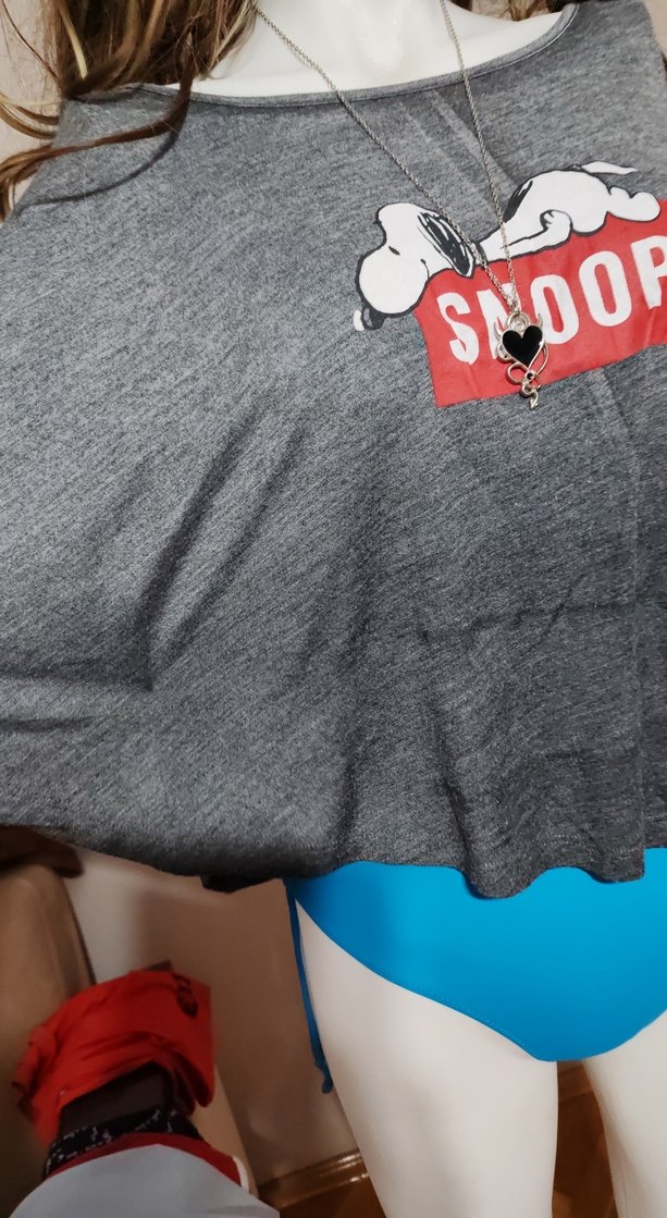 Gri Baskılı Loose Fit Pamuklu Tişört - Görsel 3