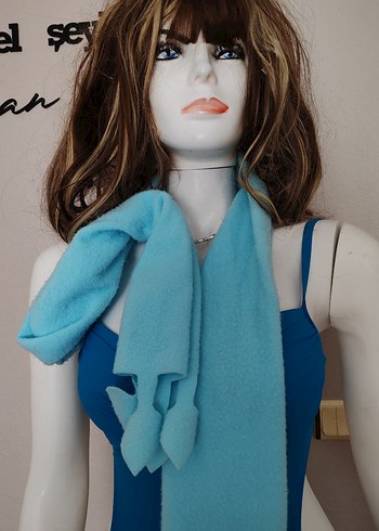 Mavi Drapeli Kadın Wrap Şal - Görsel 3