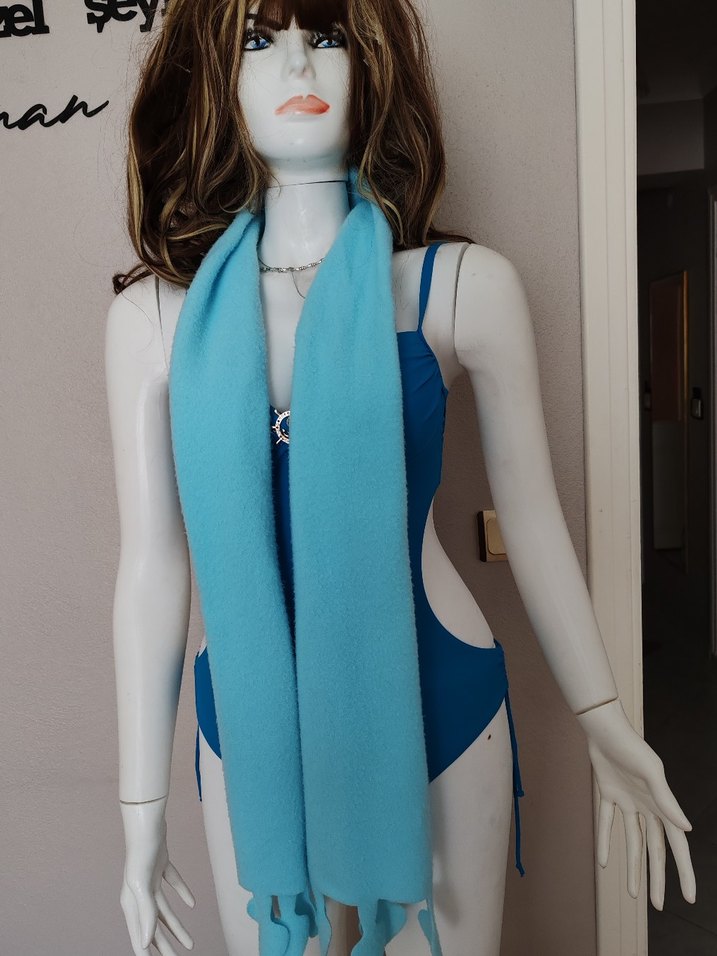 Mavi Drapeli Kadın Wrap Şal - Görsel 2