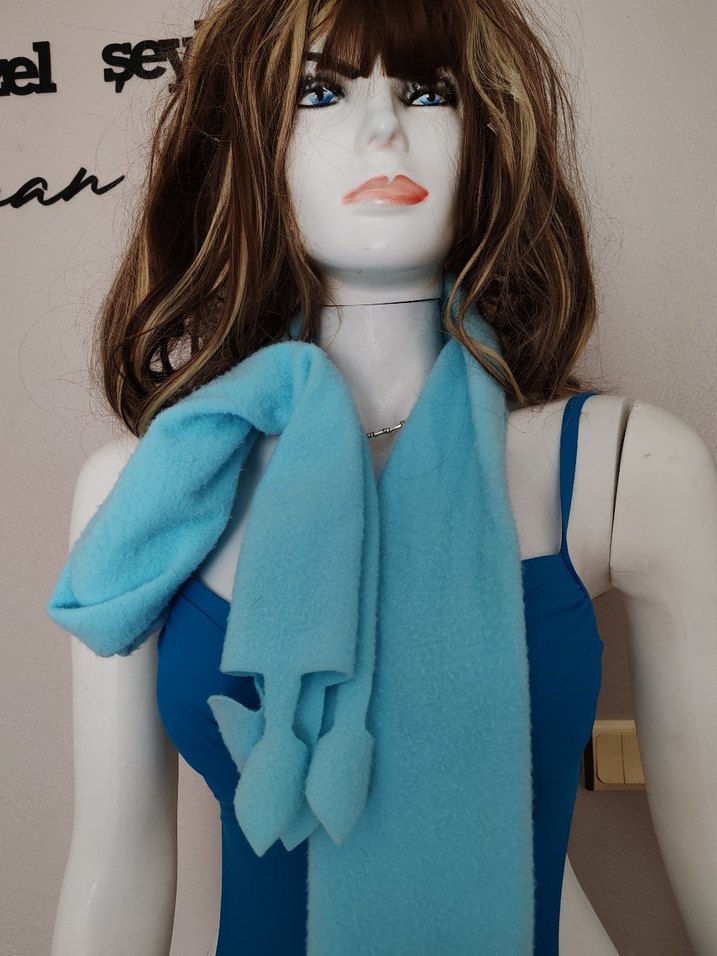 Mavi Drapeli Kadın Wrap Şal - Görsel 3