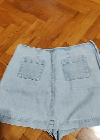 Kadın Mavi Loose Fit Mini Denim Şort etek - Görsel 3