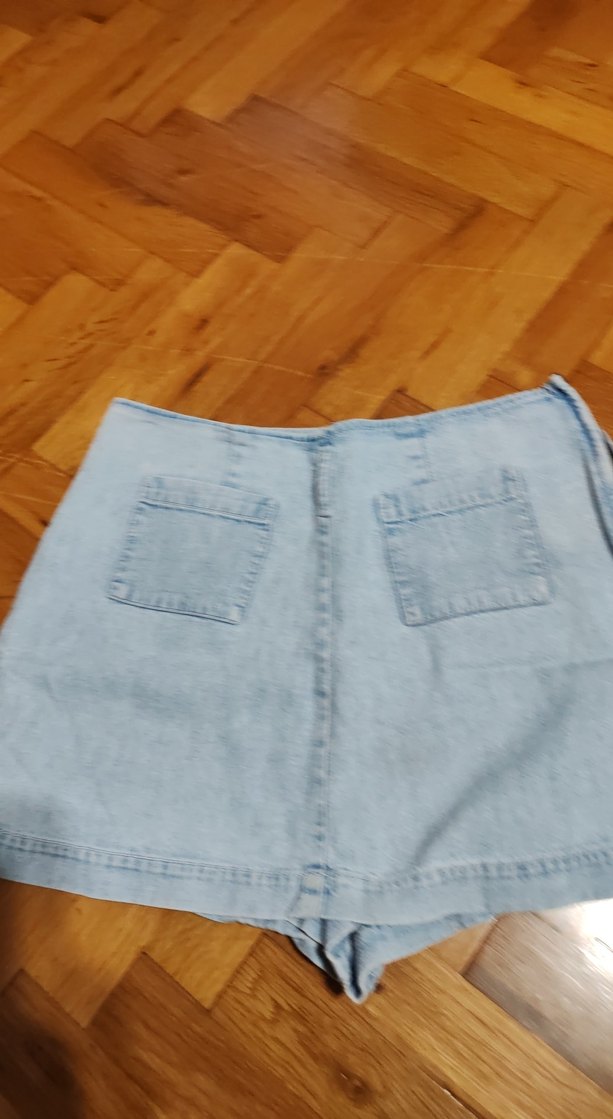 Kadın Mavi Loose Fit Mini Denim Şort etek - Görsel 3
