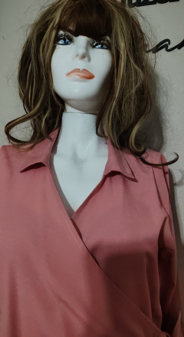 Pembe V Yaka Uzun Kollu Salaş Bluz - Görsel 4