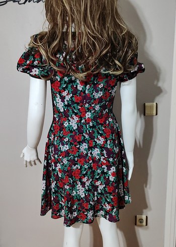 Çiçek Desenli V Yakalı Uzun Elbise - Görsel 7