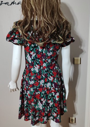 Çiçek Desenli V Yakalı Uzun Elbise - Görsel 6