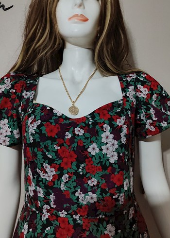 Çiçek Desenli V Yakalı Uzun Elbise - Görsel 5