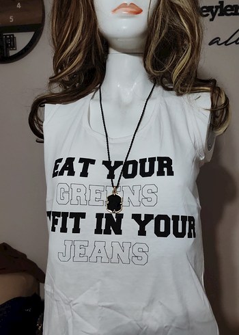 Baskılı Beyaz kolsuz tisort - Görsel 2