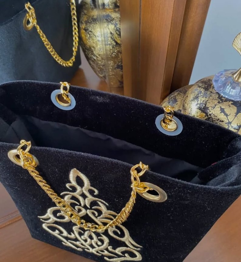 Maraş İşi Sim Sırma Zincir Detaylı Süet Çanta - Görsel 2