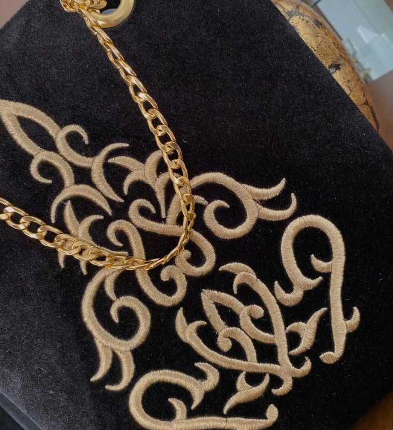 Maraş İşi Sim Sırma Zincir Detaylı Süet Çanta - Görsel 3