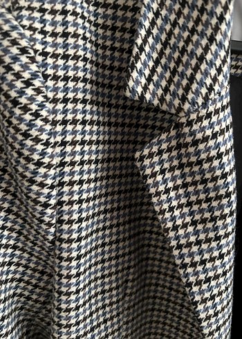 Gri Ekose Desenli Düğmeli Kadın Blazer - Görsel 3