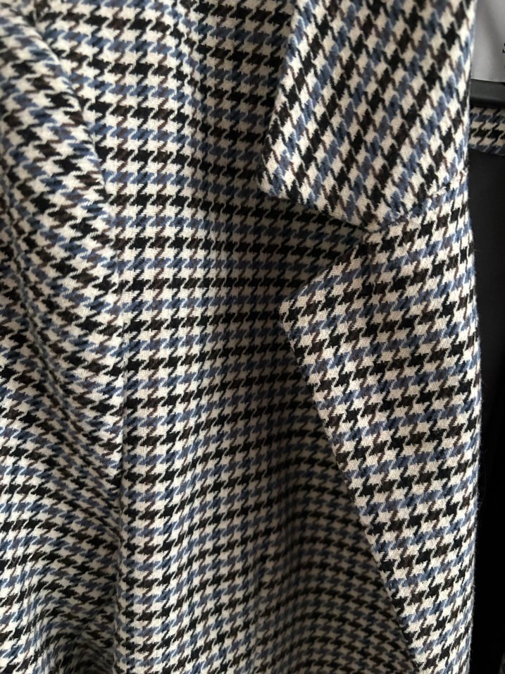 Gri Ekose Desenli Düğmeli Kadın Blazer - Görsel 3