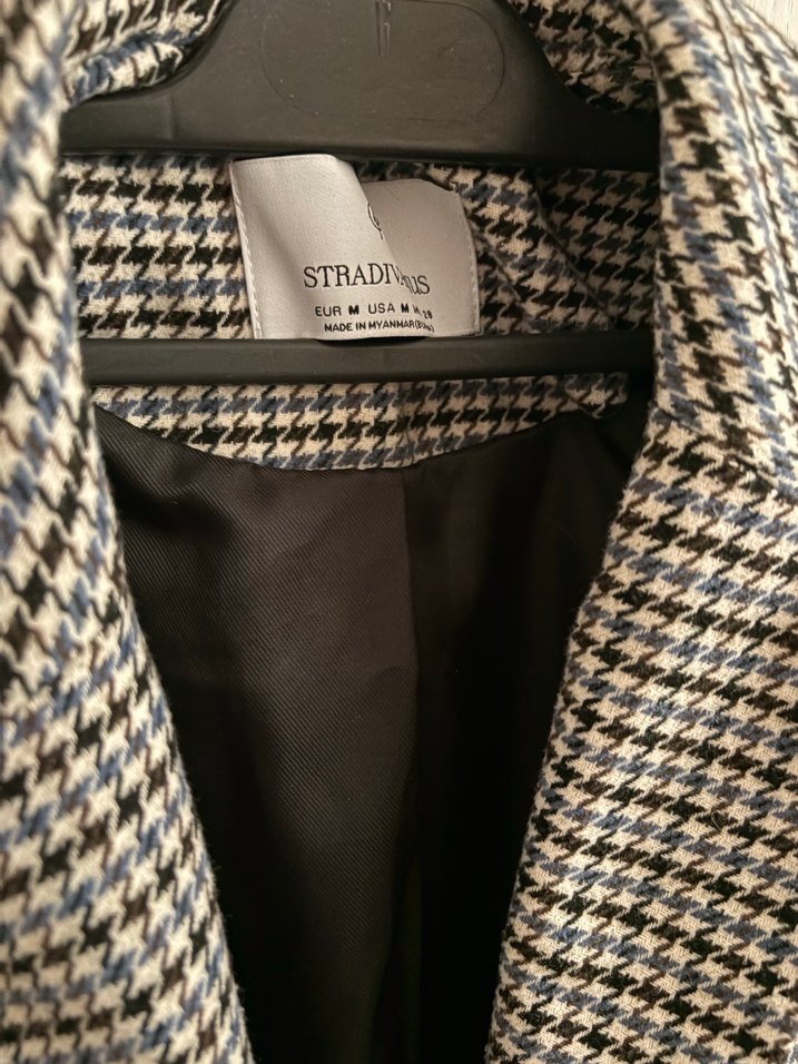 Gri Ekose Desenli Düğmeli Kadın Blazer - Görsel 2