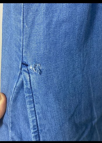 xs Beden Düğmeli Mavi Denim Midi Gömlek
