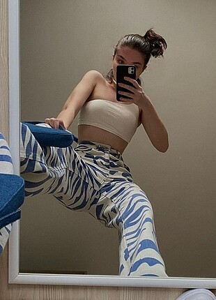 Mavi zebra desenli pantolon