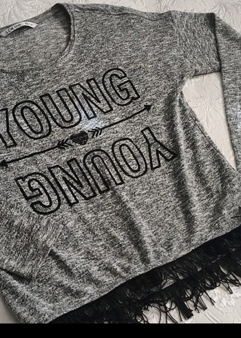 Kız Çocuk Gri Uzun Kollu Triko kazak - Görsel 3