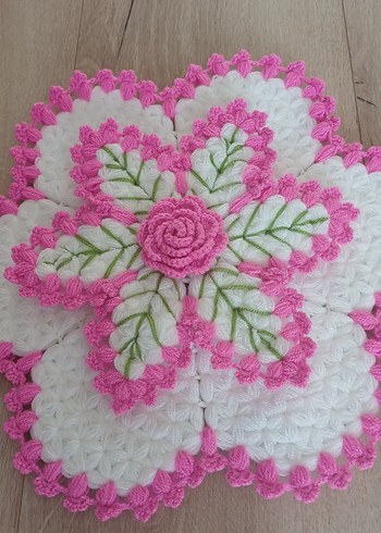 Pembe ve Beyaz El Yapımı Çiçekli Lif - Görsel 5