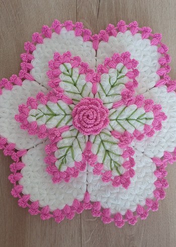 Pembe ve Beyaz El Yapımı Çiçekli Lif - Görsel 4