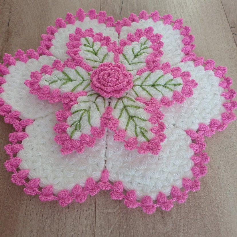 Pembe ve Beyaz El Yapımı Çiçekli Lif - Görsel 2