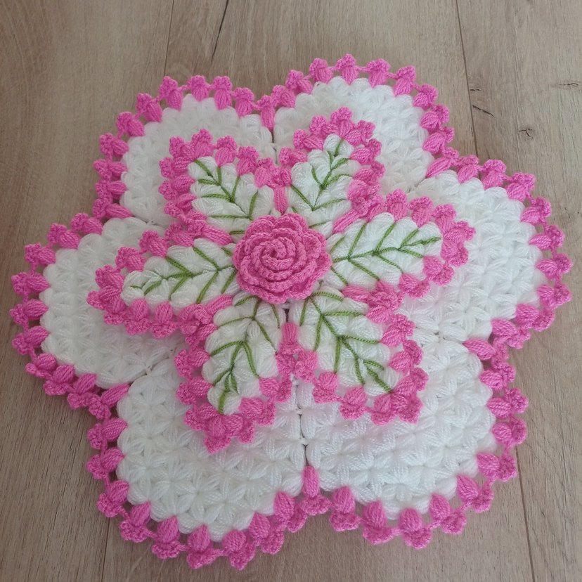 Pembe ve Beyaz El Yapımı Çiçekli Lif - Görsel 5