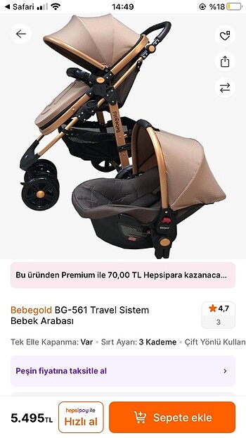 Bebegold bebek arabası