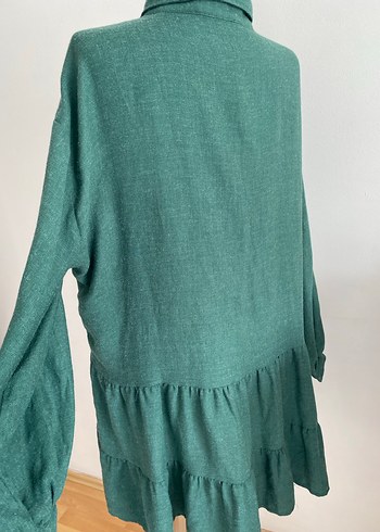 xl Beden Yeşil Kemerli Uzun Keten Tunik