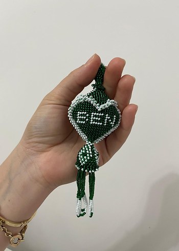 Boncuk İşlemeli Yeşil Bohem Anahtarlık - Görsel 2