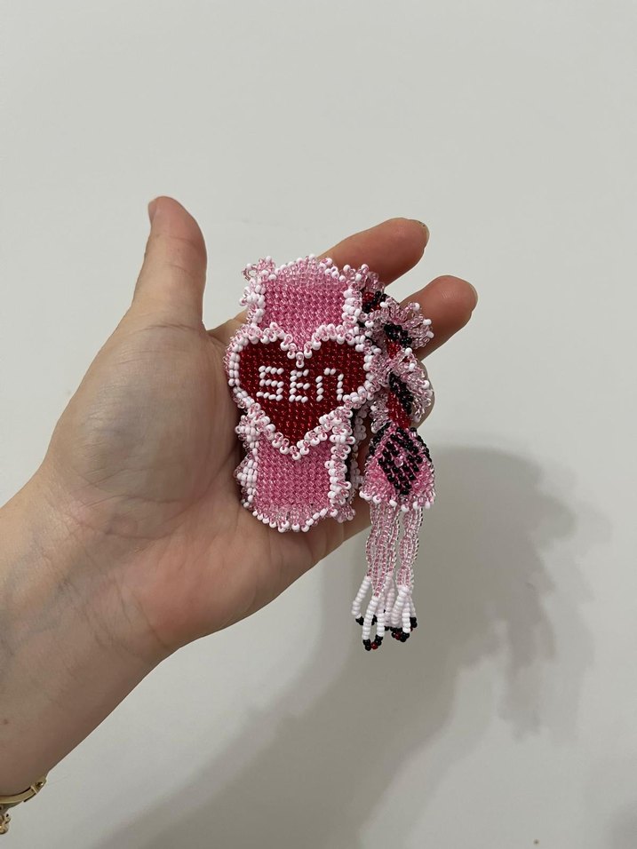 Boncuk İşlemeli Pembe Kadın çakmak kılıfı - Görsel 2