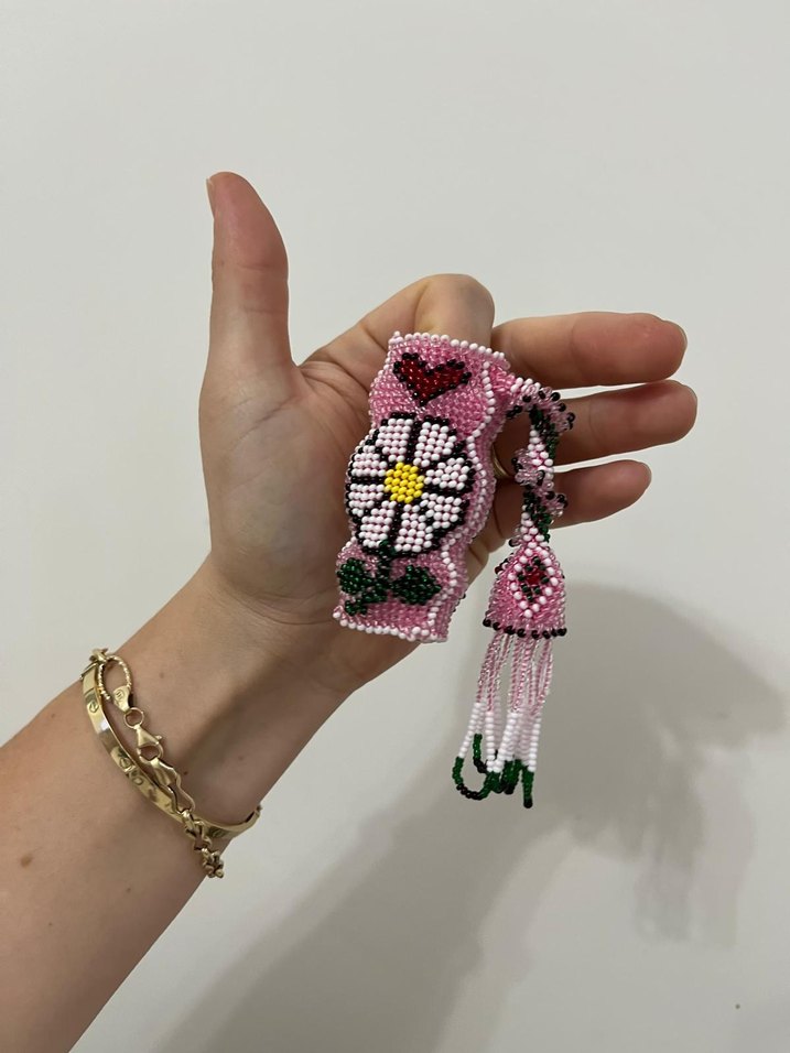 Boncuk İşlemeli Pembe Kadın çakmak kılıfı - Görsel 3