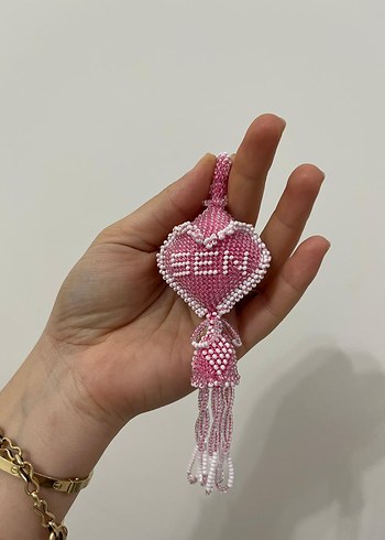 Boncuk İşlemeli Pembe Bohem Anahtarlık - Görsel 2